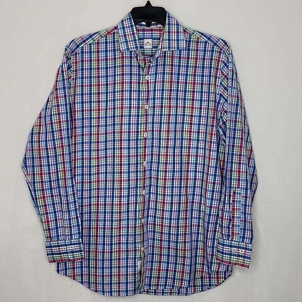 Peter Millar‎ Madras Plaid Button Down Dress Shirt Size Large
